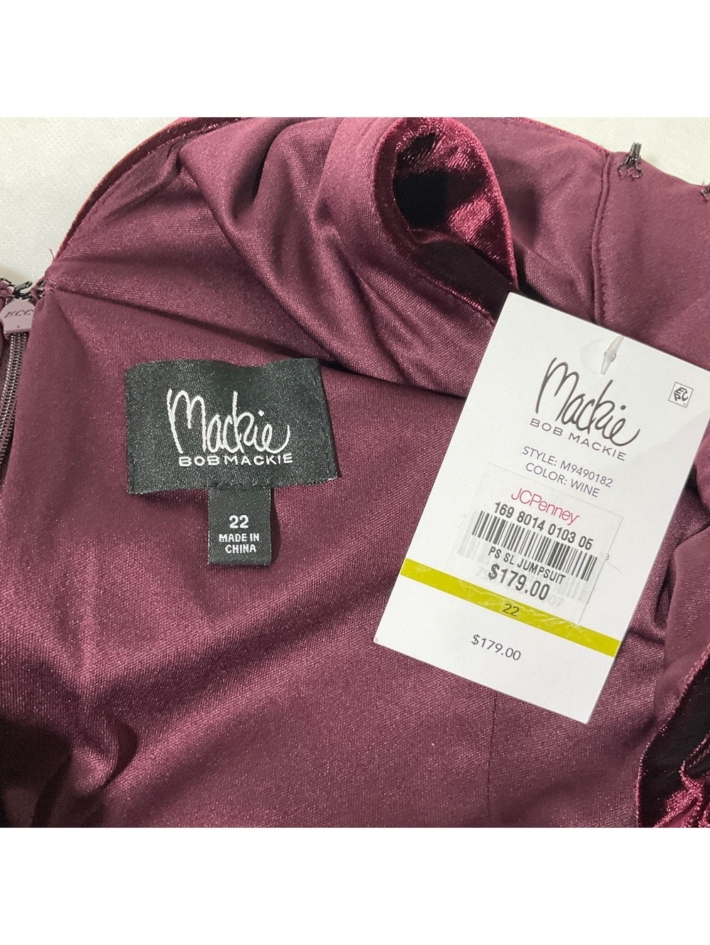 Mackie Bob Mackie Women's Velvet Jumpsuit in Wine, new Size 22 dd3 - Picture 2 of 8